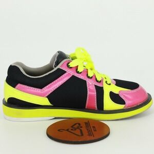 Linds Leah Bowling Shoe Womens Neon Pink Yellow Black Lace Up Sneakers Size 6.5